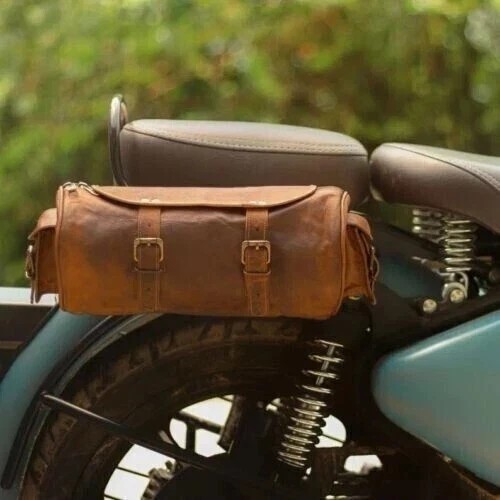 Sacoche moto cuir marron - en,