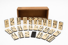 Antique Bone and Wood Domino Set - Large Size 4.8cm - 19th Century Brass Rivet