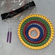 Provo Craft Knifty Knitter Set of 5 Round Looms Sizes 11" 9" 7" 5" 3" & 2 Hooks