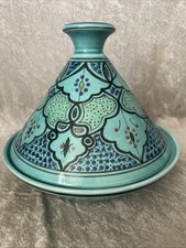 Moroccan Serving Tagine Handmade Ceramic Tajine Dish Exquisite 10 1/2”Aqua Blue