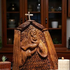 Ancienne icône Religieuse en bois Dévotion Catholique Prière Church 