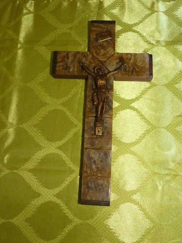Ancien crucifix bois - crucifix, métal