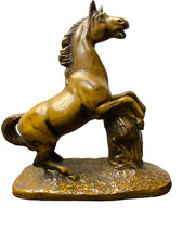 ANCIENNE GRANDE STATUE DE PLÂTRE CHEVAL COULEUR BRONZE PATINE