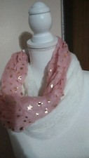 Nordstrom Loop Scarves Kids Double White and Peach with Gold Stars 100% Acrylic
