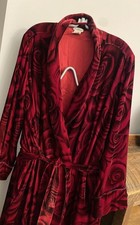 Neiman Marcus Luxury Velvet Robe Set Red- Black Roses Floral Medium