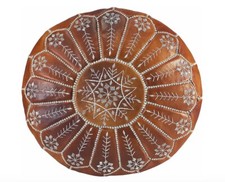 Pouf Marocain en Cuir Véritable – Marron, Fait Main, 45 cm de Hauteur x 50 cm de