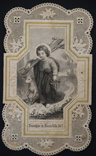 Pious Image Lace Scissor Lace Holy Card Child Jesus Lamb Cross Late 19th