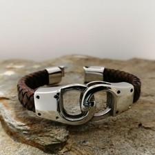 Bracelet Menotte mixte en cuir tressé fermoir aimanté en acier inoxydable 