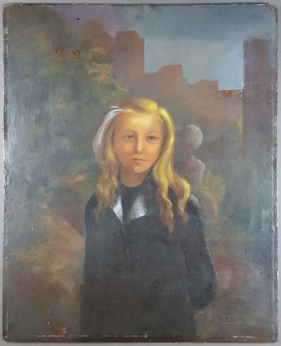 Ancien tableau jeune fille au - ancien,