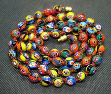 68cm Collier Perle Millefiori Murano Ancien Antique Venetian Glass Bead Necklace