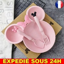 ✅ Assiette + Couverts Fourchette Cuillère Minnie Rose Ensemble Papillon Disney