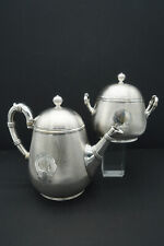Maison Christofle late 19th guilloche silver metal teapot and sugar bowl