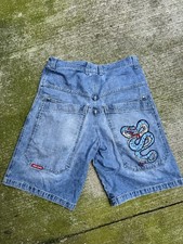 Early 2000s Embroidered Blue Snake Quad Pocket JNCO Jorts Shorts 36