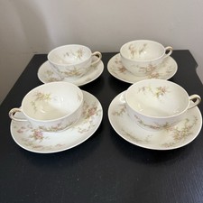 Theodore Haviland Limoges France Pink Spray Cups & Saucers Set of 4
