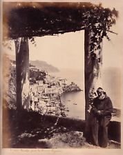 25.5x20 Italia NAPOLI Roberto Rive - AMALFI, take from the Capucino convent c.1868