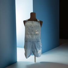 Women's denim overalls, short, with straps, wide leg, shorts suit, size 46