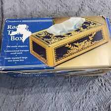 Vintage Chadwick Rococo Tissue box blue velvet gold trim elegant large NEW