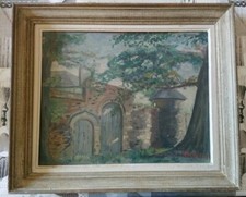 Painting On Wood Signed C. Perrier 1947 Wooden Frame.