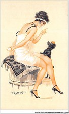 CAR-AAOP3-0195 - ILLUSTRATOR - BEAUTIFUL WOMAN, A DOG, A CUSHION, A BULLET -