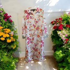 Natori Zip Kaftan Robe Medium Floral All Over Print Fuschia Orange White 