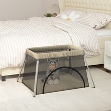 Parc pour Bébé avec Matelas Lit de Voyage Pliable Gris Foncé Tissu de Lin vidaXL