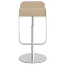 Italian Lapalma Lem Piston Adjustable Stool, Mat Chrome - Blanched Oak Wood