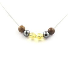 Minéraux et pierres précieuses. Collier Perles Citrine + Hématite + bois 8 mm C