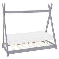 Lit d'enfant Tipi avec matelas cadre de lit en bois massif de pin gris 70x140 cm