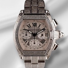 Cartier 43mm Roadster XL Argent Cadran Glacé 6ct Diamants Homme Montre Ref 2618