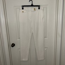 Tailored by Susan Graver Reg Smart Slim Leg Pants Button Vintage Ivory M A623491