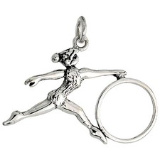 Sterling Silver Gymnast with Hula Hoop Pendant / Charm, Italian Box Chain