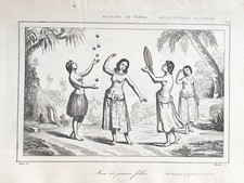 ENGRAVING OCEANIA TONGA ARCHIPELAGO "GIRLS GAMES JUGGLING"