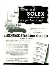 Publicité ancienne voiture automobile échange Standard Solex 1939 issue magazine