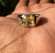 2 Ct Asscher Cut Simulated Yellow Canary Diamond Men's Wedding Ring 925 Silver