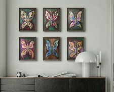 HERBARIUM II. SIX PAPILLONS ! 6 PEINTURES. Huile sur papier. Original.