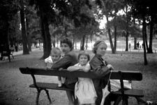 Women Kids Sitting Park Bench - Antique Photo Negative Year 1960