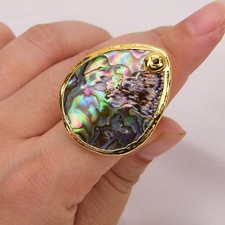 Natural Multi Color Pupa Abalone Shell Adjustable Gold Plated Rings Handmade