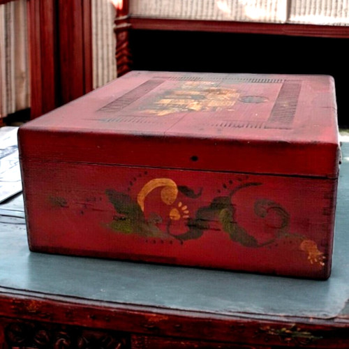 Folk art red cigar box - cigar,