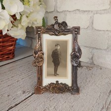 Vintage Silver Brass Photo Frame with Glass Rooster Decor Art Deco France