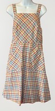 Vintage Lanz Original Bib Apron Wrap Dress Multicolor Plaid  Cottage Core