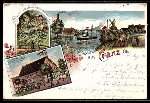 Lithographie cranz elbe vue - lithographie, cranz/elbe,