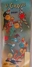 LARGE LABEL old game LE CIRQUE background BILLIARD mechanical CLOWN old label 