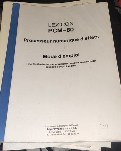 Lexicon pcm80 mode emploi - mode, d'emploi