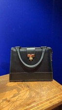 Revillon Paris Vintage Black Leather Fox Gold Handbag Gorgeous Chic Luxury