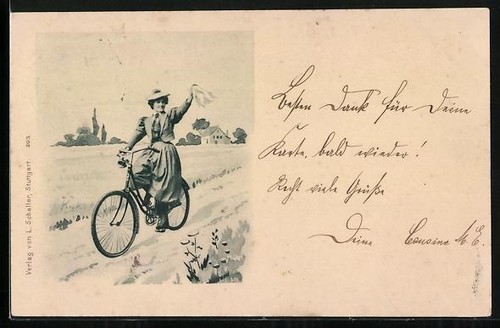 Carte postale dame agitant - , du