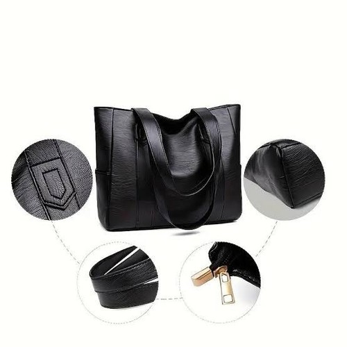 Women large black leather - black,