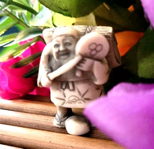 Netsuke Japanese Miniature Sculpture Hand Carved Signed Figure Rare Antique