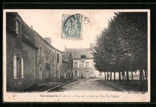 Old postcard Terminiers, Rue de la Poste and Place de l'Eglise 1907 