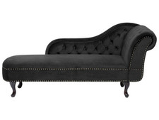 Chaise Longue Côté Droit Méridienne en Velours Noir Glamour Elégant Salon Nimes
