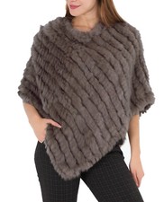 Poncho,cape en fourrure lapin, couleur Gris Foncé